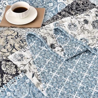 PHF Floral Patchwork Quilt Set Queen Size, 3 Pieces Reversible Lightweight Quilted Bespread for All Season, Ultra Soft Boho Coverlet Bedding Set 90" x 96"with 2 Pillow Shams, Blue - Image 5