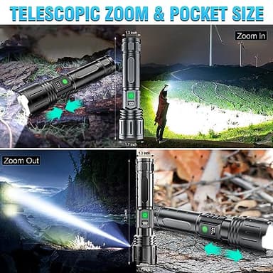 Hoxida Flashlights High Lumens Rechargeable - 2000 Lumens Long Beam Super Bright LED Flash Light with Power Display & IPX5 Waterproof for Camping, 20H Runtime,5 Modes,Zoomable Handheld Flashlight - Image 6