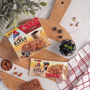 Atkins Blueberry Flavored Soft Baked Energy Bars, High in Protein Snack Bar, Low Sugar, High Fiber Snack, Protein Snack, 4 Packs (4 Bars Each) - Image 7