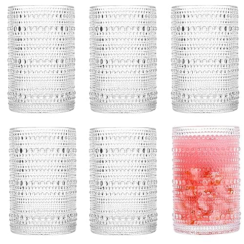 Consou Large Glasses Set of 6, 15 oz Hobnail Glassware Thick Glass Heavy Base - Image 1