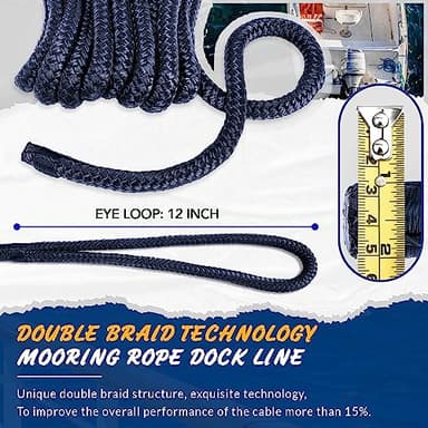 Young Marine 4 Pack 1/2” X 15’ Dock Lines Marine-Grade Double-Braided Nylon Dock Line with 12” Eyelet.Hi-Performance Boat Rope Mooring Rope Dock Line (4) - Image 2