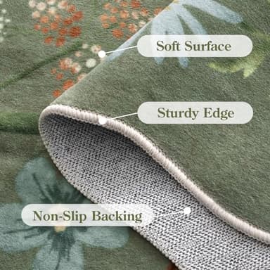 Lahome Floral Machine Washable Rug, 3x5 Rug Non Slip Soft Bedroom Rugs for Entryway Dorm, Ultra-Thin Boho Rugs for Living Room Stain Resistan Throw Carpet for Nursery Entrance, Green - Image 7