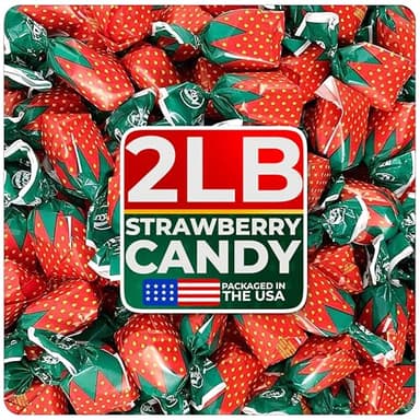 Strawberry Hard Candy Individually Wrapped – Halloween Candy Bulk with Fruit-Filled Center, 2 lbs Bon Bons for Piñata Filler, Candy Bags, Party Favors - Image 1