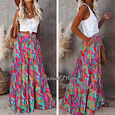 EARKOHA Womens Casual High Waist Tie Paisley Print Long Maxi Skirt with Pockets Multicolor L - Image 2