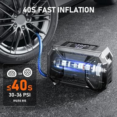 Tire Inflator Portable Air Compressor, 150 PSI Cordless Air Pump for Car Tire 12V DC Dual Power Battery Electric Bike Tire Pump with Pressure Gauge LED Light for Car, Motorcycle, Bicycle, Bike, Ball - Image 2