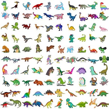 100PCS Dinosaur Stickers, Cute Waterproof Cartoon Stickers for Kids, Teaching Rewards, Dino Party Favourites, Stocking Stuffers for Kids Boys Girls Toddlers Teens - Image 2