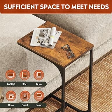 WLIVE C Shaped End Table, Small Couch Side Tables with Metal Frame That Slide Under, Sofa Table TV Tray for Living Room, Bedroom, Rustic Brown - Image 4