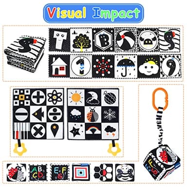 KUANGO 3 PCS Black and White High Contrast Baby Toys Newborn Toys 0-6 Months, Visual Stimulation Sensory Soft Book, Infant Tummy Time Toys 0-3-6 Months Baby Gifts - Image 2