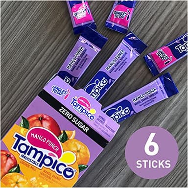 Tampico Singles To Go Drink Mix Packets, Mango Punch, Zero Sugar, Low Calorie, 100% DV of Vitamin C per Serving, Convenient, On-The-Go Water Enhancers, 6 sticks, Pack of 1 - Image 7