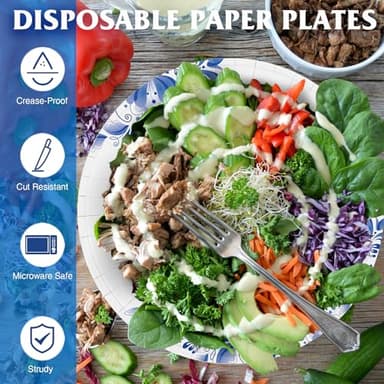 Charmount Paper Plates Bulk 8.5 Inch, 150pcs Disposable Plates, Blue Paper Plates for Parties and Daily Use, Soak Proof, Cut Proof, Flower Printed - Image 2