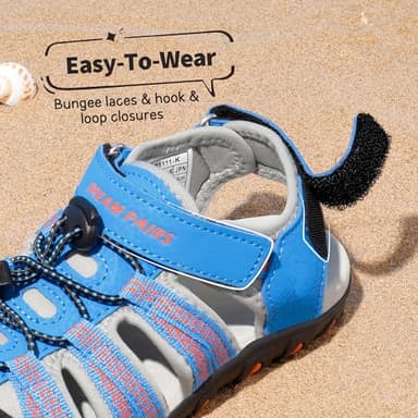 DREAM PAIRS Boys Girls Summer Outdoor Athletic Sport Sandals Hiking Beach Casual Closed Toe Adjustable Multicolor for Toddler/Little/Big Kids,Size 1 Little Kid,Blue/Grey/Red,171111-K - Image 2