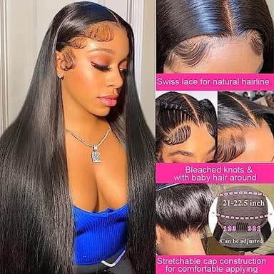 tobasew 13x6 Straight Lace Front Wigs Human Hair HD Transparent Lace Frontal Human Hair Wigs for Women Glueless Wigs Human Hair Pre Plucked 34 Inch - Image 2