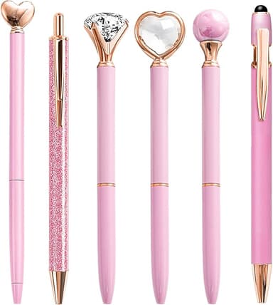 Pink Pens for Women, 6 Pcs Cute Pens Ballpoint Pen Bulk, 1.0mm Medium Point Black Ink, Office and School Supplies Fancy Nice Pen Gifts for Girls Nurse Teacher (Pink - Image 1