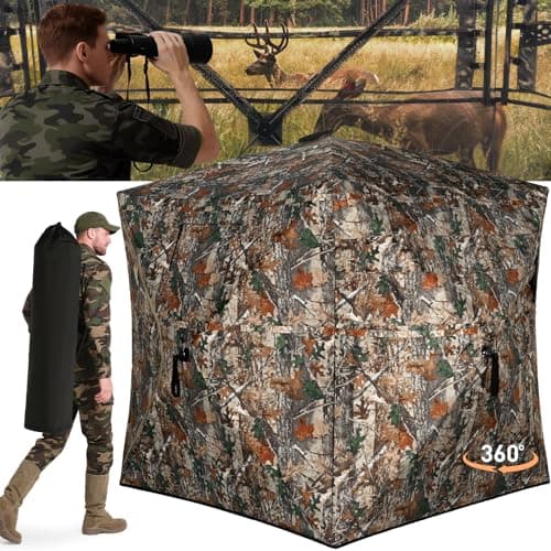 Hunting Blind with Carrying Bag, 360 Degree See Through Ground Blind for 2-3 Person, Pop Up Camouflage Hunting Tent Portable Concealed for Deer and Turkey - Image 1