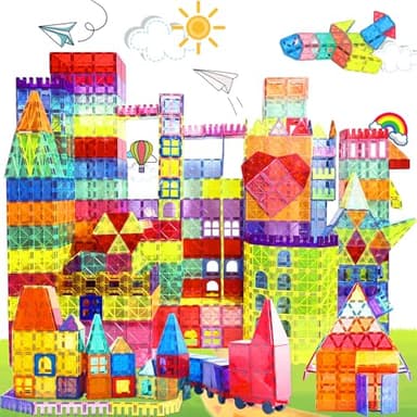Paaxido Magnetic Tiles - 130PCS Magnetic Blocks for Kids, Magnet Tiles Building Blocks Set with 2 Cars, Construction STEM Magnet Toys Gift for Kids, Boys and Girls 3 4 5 6 7 8+ Year Old - Image 1