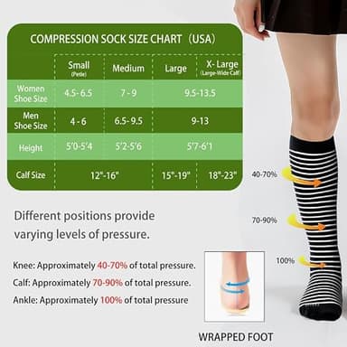 LEVSOX Viscose Made from Bamboo Compression Socks for Women&Men 20-30 mmHg Knee High Fun Cute Graduated Support Socks for Nurses, Pregnancy, Travel and Flight, Medical, Black, Grey, Stripe, Polka Dots - Image 5