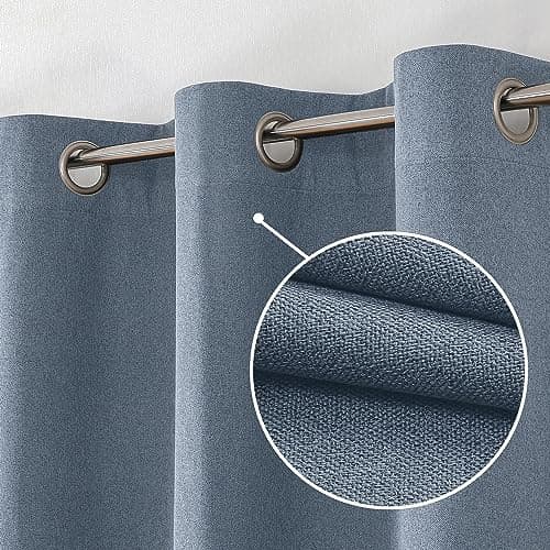 OVZME Total Blackout Curtains 63 Inches Long 2 Panels, Textured Full Room Darkening Panels, Faux Linen Look Thermal Insulated Drapes Panels for Bedroom Living Room (Grommets, Blue, 2xW40xL63) - Image 1