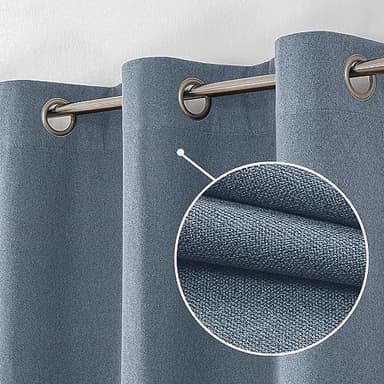OVZME Total Blackout Curtains 63 Inches Long 2 Panels, Textured Full Room Darkening Panels, Faux Linen Look Thermal Insulated Drapes Panels for Bedroom Living Room (Grommets, Blue, 2xW40xL63) - Image 1