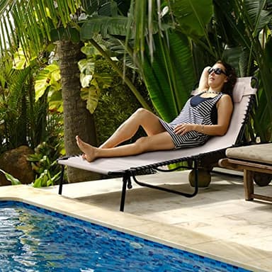 VILLEY Oversize Chaise Lounge Outdoor, Heavy-Duty Folding Lounge Chair for Outside, Portable Trifold Beach Lounger with 5 Adjustable Positions for Outdoor, Patio, Beach, Lawn, Backyard, Camping -Beige - Image 7