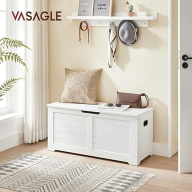VASAGLE Storage Chest, Storage Bench with 2 Safety Hinges, Farmhouse Style, 15.7 x 39.4 x 18.1 Inches, for Entryway, Bedroom, Living Room, Cloud White ULSB061T10 - Image 2