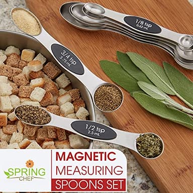 Spring Chef Stainless Steel Magnetic Measuring Spoons Set with Strong N45 Magnets, Heavy Duty Metal Kitchen Gadgets for Baking & Cooking, Fits in Most Kitchen Spice Jars, Set of 8 with Leveler, Black - Image 7