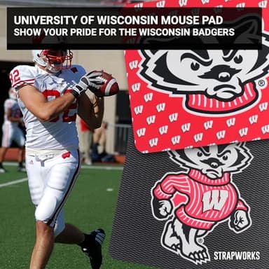 University of Wisconsin Madison Mouse Pad, Badgers Collegiate Team Gear, W Badgers on Red - Image 3