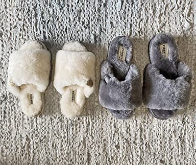 Dearfoams womens Fireside By Dearfoams Cairns Shearling Slide With Metallic Trim Slipper, Natural, 10 US - Image 2