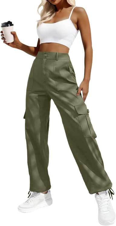 Lepunuo Women's High Waisted Cargo Pants Travel Y2K Streetwear Baggy Stretchy Pants with 6 Pockets Drawstring Ankle Cuffs - Image 1