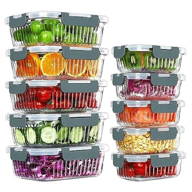 KOMUEE 10 Packs Glass Meal Prep Containers with Lids, Glass Food Storage Containers Set, Airtight Lunch Containers, Microwave, Oven, Freezer and Dishwasher Safe, Gray - Image 1