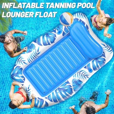LanAqua Inflatable Tanning Pool, 2025 Large Tanning Pool Lounger Float for Adults with Removable Head Rest, Sunbathing Tanning Pool Float with Cup & Phone Holders, Blow Up Tanning Pool Bed - Image 2