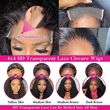 FIRIEYA Deep Wave Lace Front Wigs Human Hair Wigs for Black Women 180% Density 4X4 HD Transparent Lace Closure Human Hair Wigs for Black Women Glueless with Baby Hair Natural Color(18 Inch) - Image 4