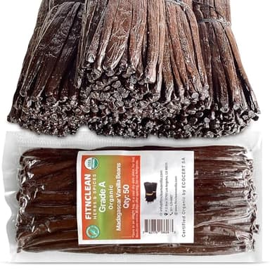 50 Organic Grade A Madagascar Vanilla Beans. Certified USDA Organic for Extract and All Things Vanilla by FITNCLEAN VANILLA. Bulk Fresh NON-GMO Pods. - Image 1