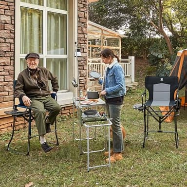 EVER ADVANCED Portable 30.7" Seat Height Tall Folding Camping Chair Directors Chair High Foldable Bar Stool with Side Table for Makeup Artist, Sports Event, Craft Show, Supports 350LBS Black Grey - Image 2