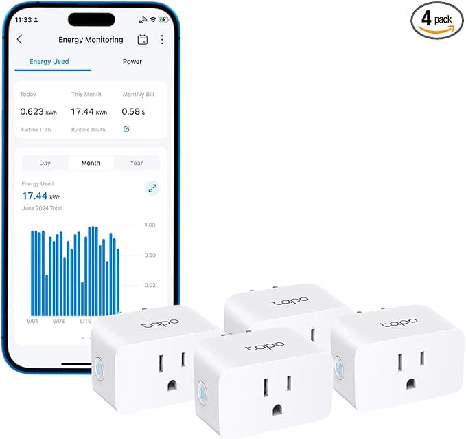 TP-Link 𝗧𝗮𝗽𝗼 Smart Plug Wi-Fi Mini, Energy Monitoring, Compatible with Alexa & Google Home & Samsung SmartThings, Timer, 15A/1800W Max, ETL Certified, 2.4G Wi-Fi Only, Tapo P115(4-Pack - Image 1