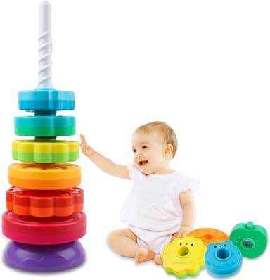 LBAIBB Spinning Stacking Toys,Spin Toy for Toddlers 1-3,Montessori Toys for 1 Year Old,Rainbow Spin Tower,Autism Sensory Learning Toy,Suitable for Gifts for Boys and Girls - Image 2