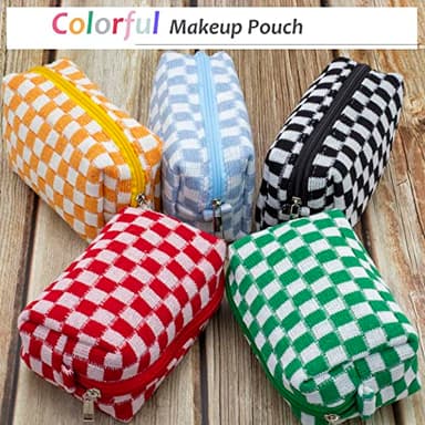 PAZIMIIK Checkered Makeup Bag for Purse Portable Zipper Make Up Pouch Small Cosmetic Case for Travel Accessories (Blue) - Image 6