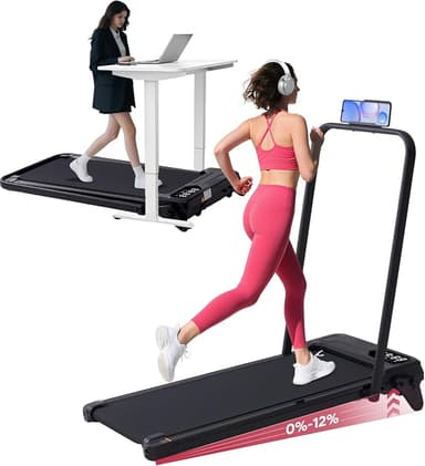 Folding Foldable Walking Pad Treadmill with Handle Bar and Adjustable Incline, 3.5HP Portable Electric Treadmills with Handles for Home Small, Home Treadmills with Incline, 0.6-7.6MPH, 350LBS - Image 1