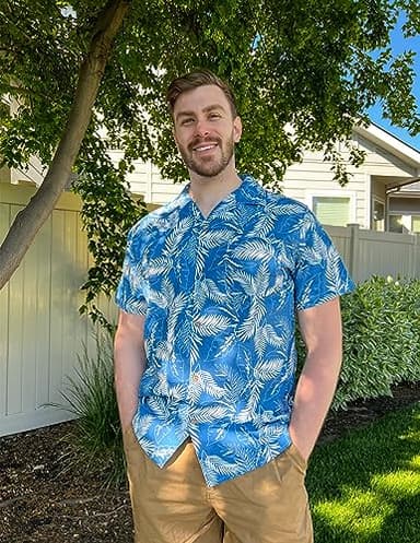 COOFANDY Men Cotton Linen Shirts Short Sleeve Button Down Relaxed Fit Floral Beach Shirts - Image 2
