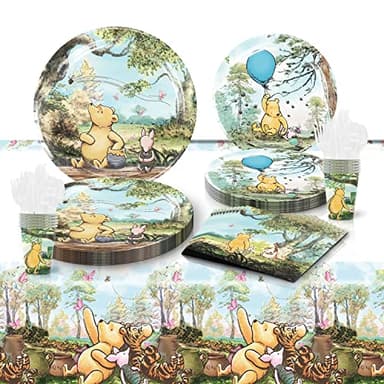 41Pack Pooh Birthday Decorations, 20 Plates, 20 Napkins and 1 Tablecover for Pooh Bear Birthday Party Supplies - Image 1