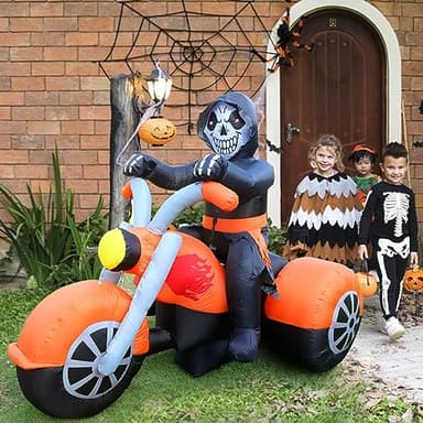 6 FT Halloween Inflatable Skeleton Ghost Riding on Motorcycle Bike, Blow Up Outdoor Decoration Clearance with Built-in LED Lights for Yard Garden Lawn Home Party Decorations - Image 3