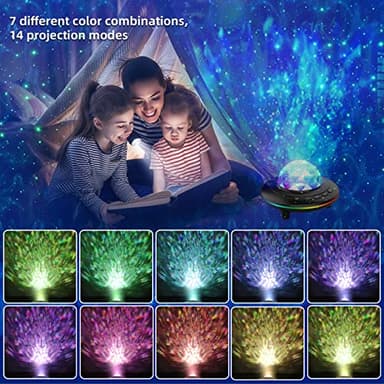 Mycket Star Projector, Galaxy Projector Light, Ocean Wave LED Night Light Lamp, Night Light Projector with Remote 360°Rotating Sleep Soothing Colors Changing Music Bluetooth Speaker Timer for Bedroom - Image 4