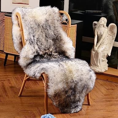 LLB Genuine Sheepskin Area Rug Wool Rug Fur Carpet Fluffy Shaggy Fur Rug for Living Room Kids Bedroom Real Sheepskin Throw Lambskin Rugs Sofa Mat Chair Seat Covers (Snow Grey, 2 x 6 ft Sheepskin) - Image 2