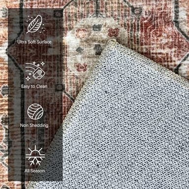 YARNSCAPE Vintage 9' x 12' Washable Area Rug - Stylish Indoor Rug for Living, Dining or Bedroom - Lightweight Carpet with Non-Slip Backing - Foldable for Easy Placement and Maintenance - Ivory - Image 6