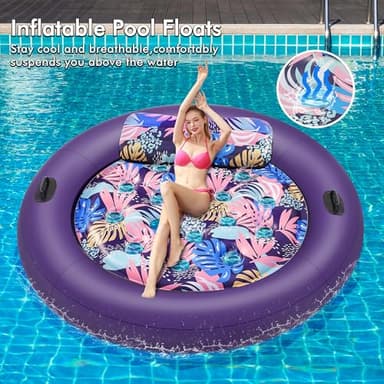 Pool Floats Adult Heavy Duty, OKSUWATER 73" x 73" Inflatable Pool Float Size with Removable Pillow & Grad Handles, Cooling Floaties Bed for Summertime Pool, Water, Lake, Beach, Outdoor Summer Party - Image 4