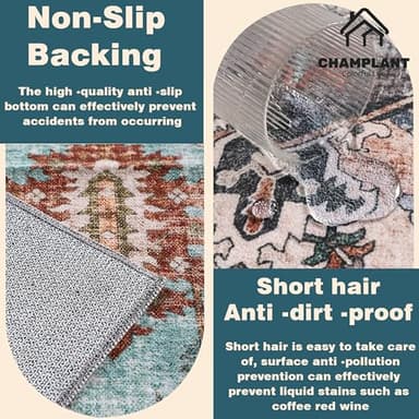 CHAMPLANT Area Rug 9x12 Washable Orange Gray Vintage Traditional Mat Distressed Indoor Foldable Thin Retro Accent Floral Print Rug Non Slip Carpet Living Room Dining Room Office - Image 4