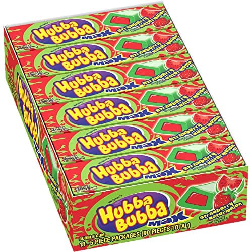 HUBBA BUBBA Bubble Gum Bulk, Chewing Gum Bulk Strawberry Watermelon Flavored, 18 Pack, 5 Pieces, Candy - Image 1