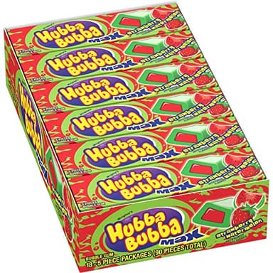 HUBBA BUBBA Bubble Gum Bulk, Chewing Gum Bulk Strawberry Watermelon Flavored, 18 Pack, 5 Pieces, Candy - Image 1