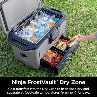 Ninja FB151GY FrostVault 50qt Hard Cooler with Dry Zone, Integrated Fridge-Temp Dry Storage Drawer, Premium Heavy-Duty Insulated Cooler, Keeps Ice for Days, Slate Gray - Image 3