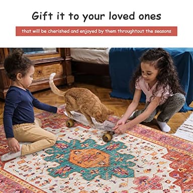 Moynesa Ultra-Thin Washable Pink Area Rug - 6x9 Large Boho for Girls Bedroom, Dining Room, Non-Shed Playroom, Office, Indoor Printed Boho Floor Carpet for Living Room Decor - Image 5