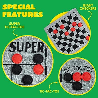 3-in-1 Vintage Giant Checkers, Tic, Tac, Toe, with Reversible Mat, 24 Chips, Family Board Game, Lawn Game, BBQ Party Favor, Indoor and Outdoor Activity for Kids and Adults - Image 3